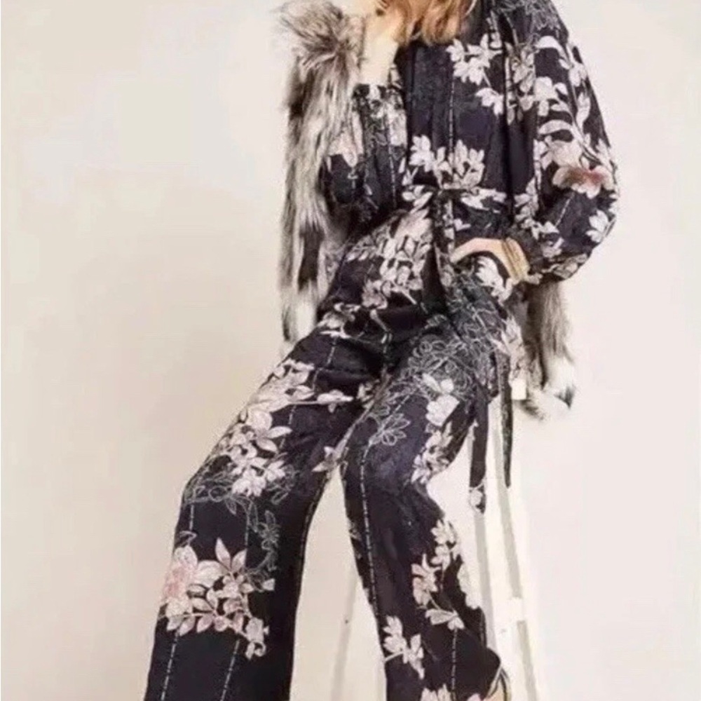 Anthropologie Harlyn Audrina Floral Jacquard Jumpsuit, Size XS